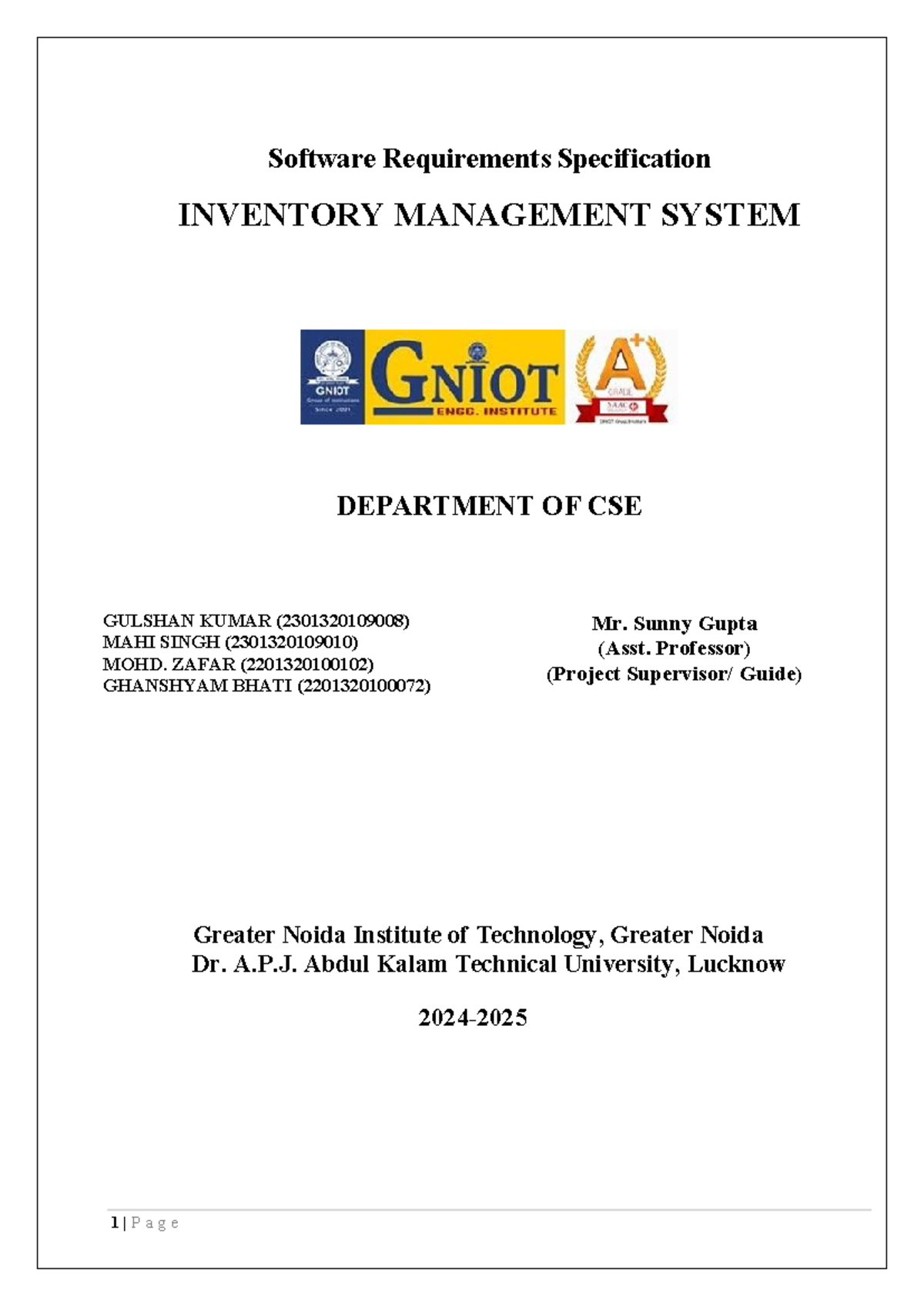 Inventory management system project report (CSE 2301320109008) - Studocu