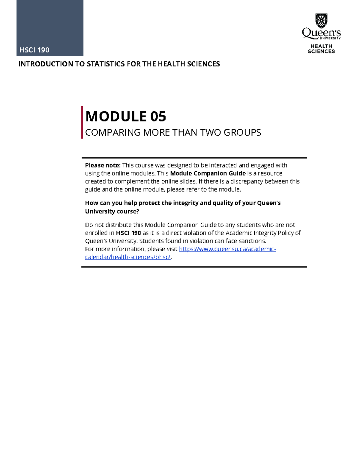 HSCI 190 Module 05: Comparing More Than Two Groups - Companion Guide ...