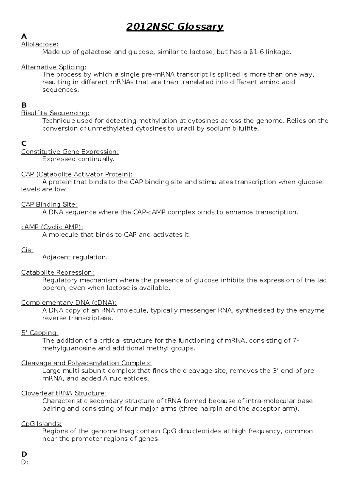 2012 NSC Glossary - Key Terms and Definitions for Study - Studocu