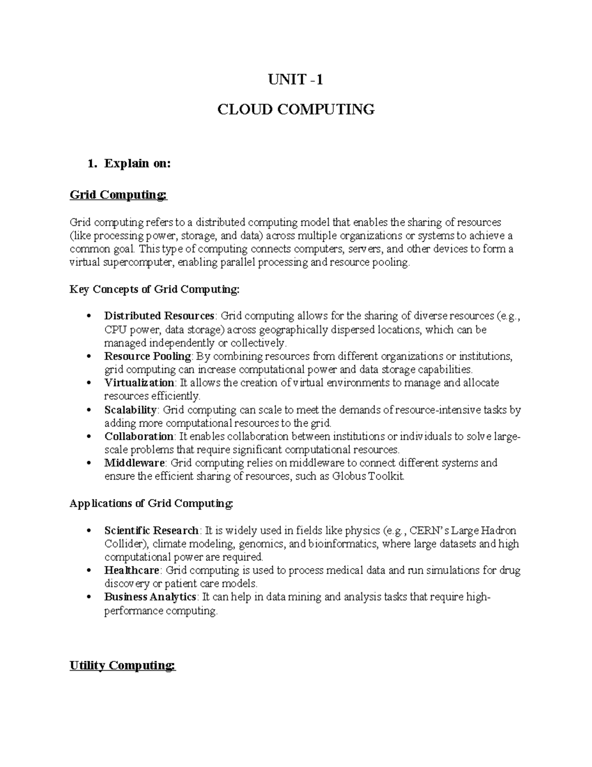 CLOUD 101: Comprehensive Support Notes on Cloud Computing Concepts ...