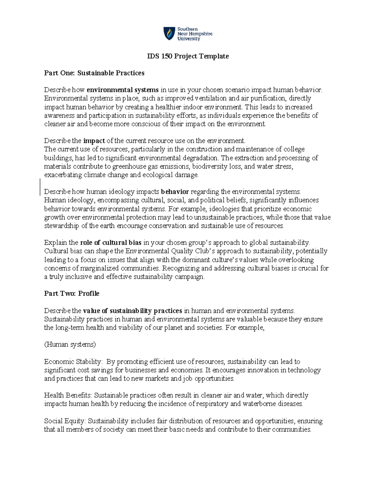 IDS 150 Project Template Completed - IDS 150 Project Template Part One ...