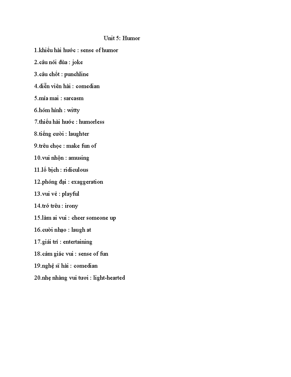 Unit 5: Humor Vocabulary and Concepts - Studocu