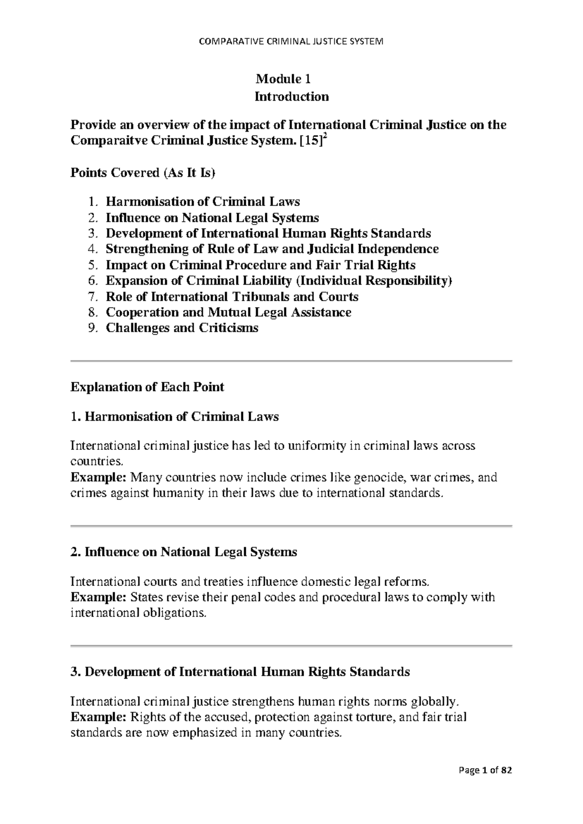 Comparative Criminal Justice System Notes: Module 1 & 2 Overview - Studocu