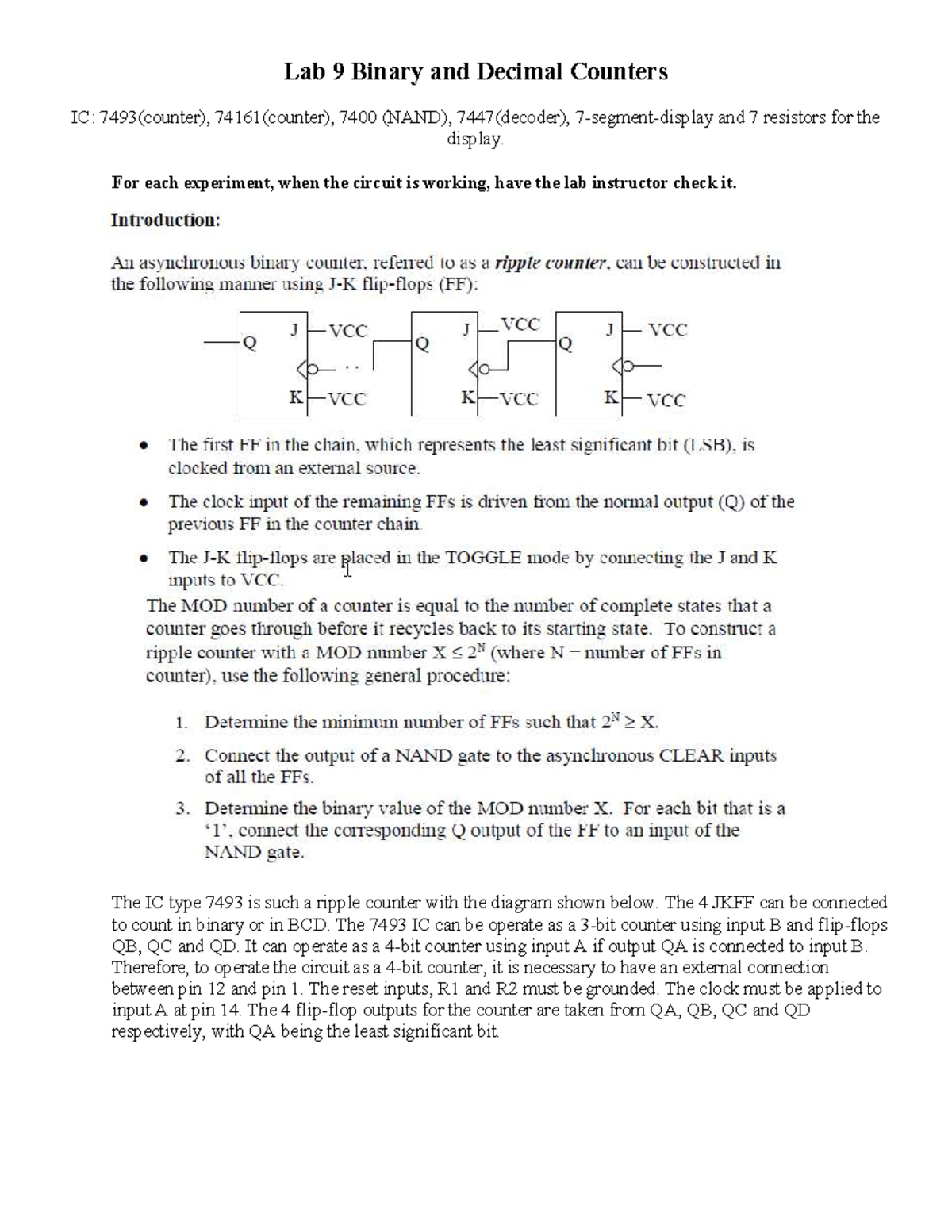 Lab9 - Lab Report on Binary and Decimal Counters in Digital Logic - Studocu