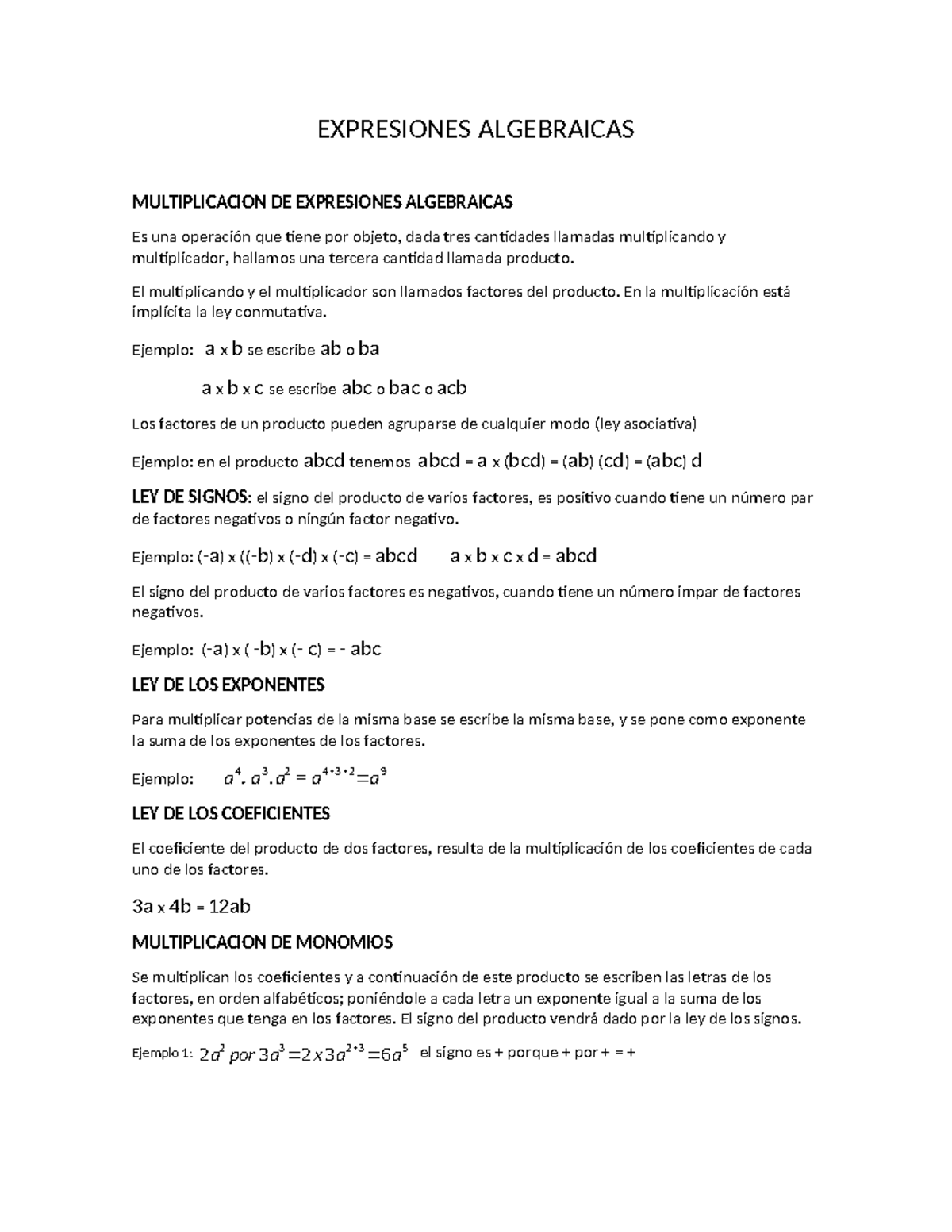 GUIA # 7 Expresiones Algebraicas Multiplicacion Y Division DE ...
