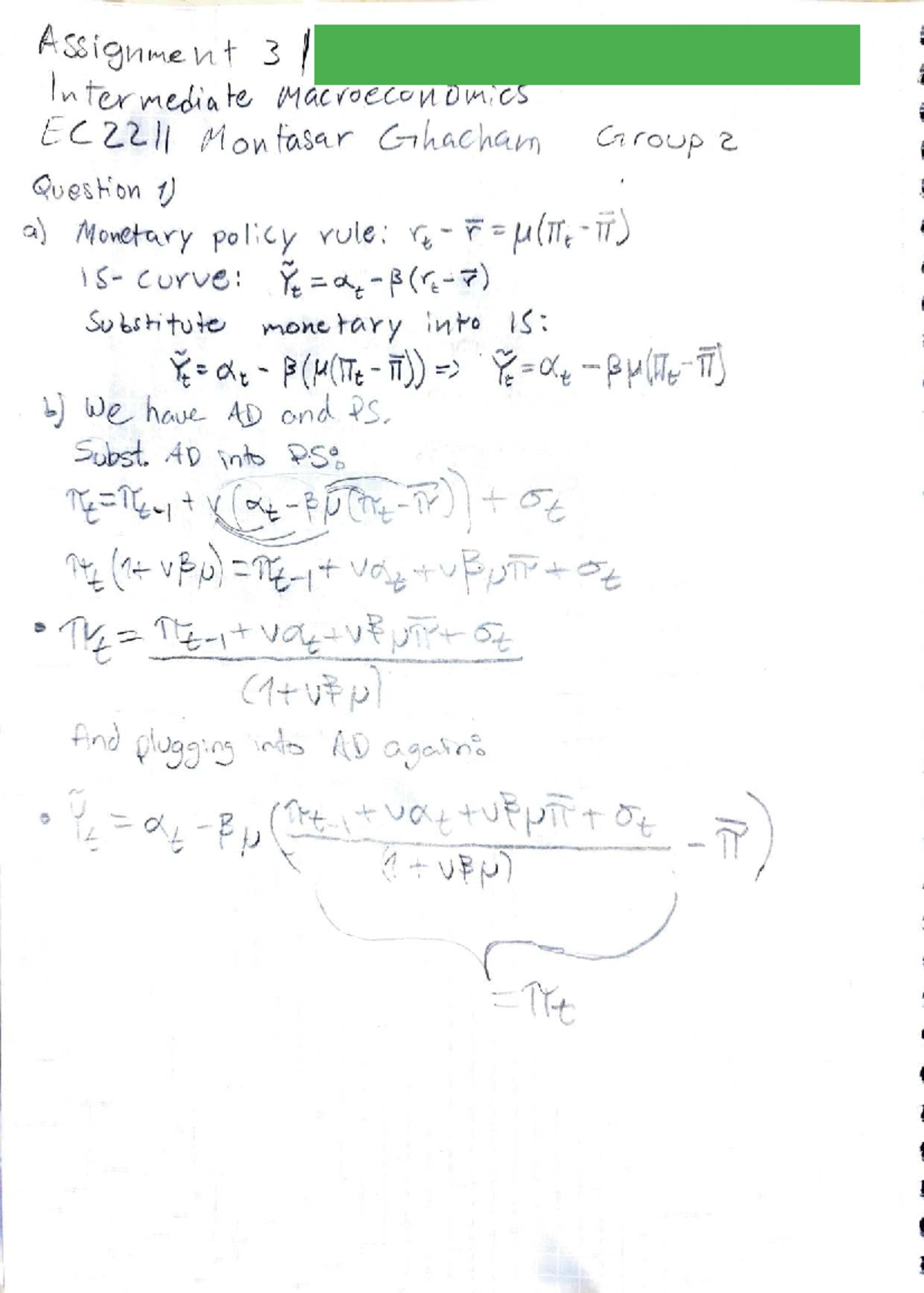 Intermediate Macroeconomics EC2211 Assignment 3 Analysis & Solutions ...