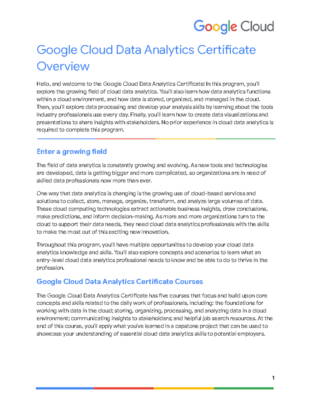 Google Cloud Data Analytics Certificate Overview (CDA C1) - Studocu