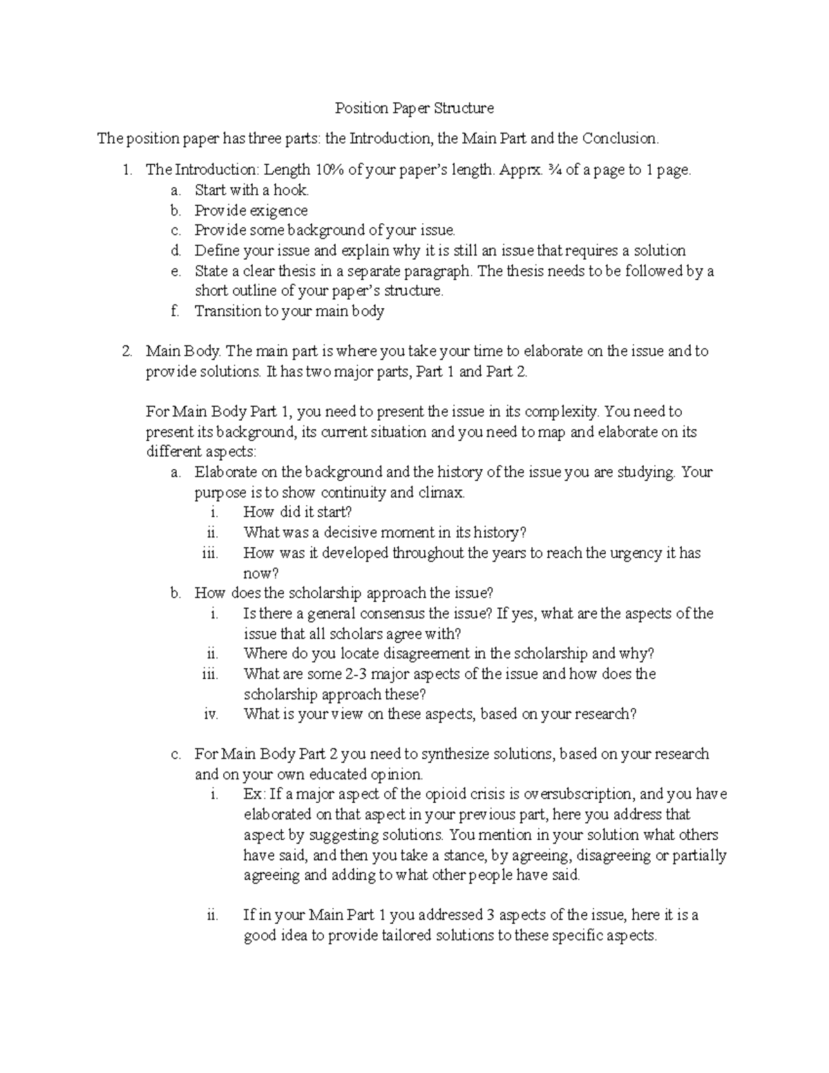 Position Paper Structure Guidelines for Effective Arguments - Studocu