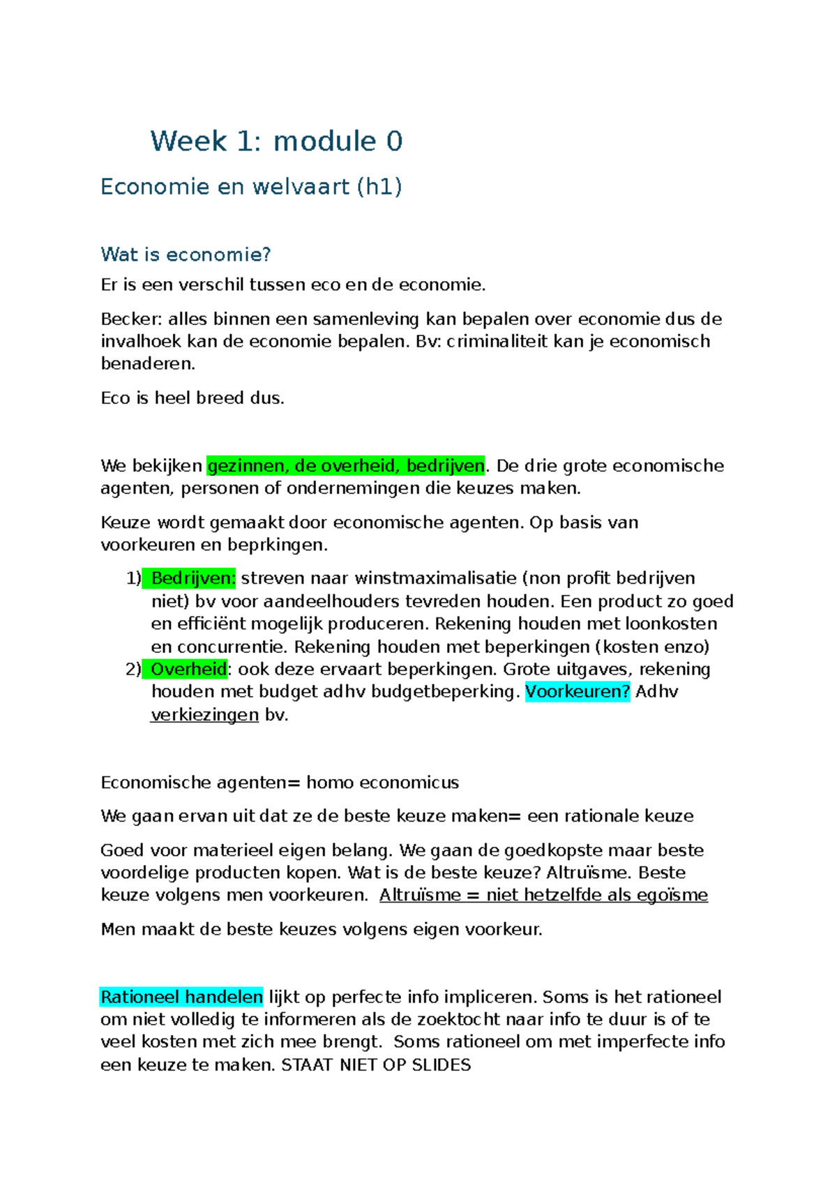 Week 1: Module 0 Economie en Welvaart - Markten en Prijzen - Studocu
