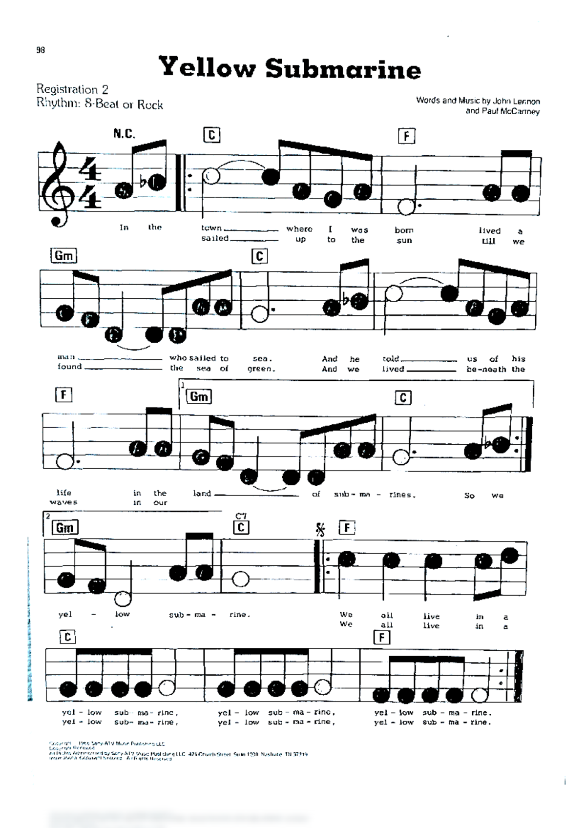 Yellow Submarine Lyrics & Chords - Cdrbh Analysis - Studocu