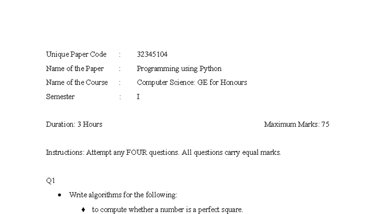 Programming Using Python: GE 32345104 - Exam Questions & Solutions ...