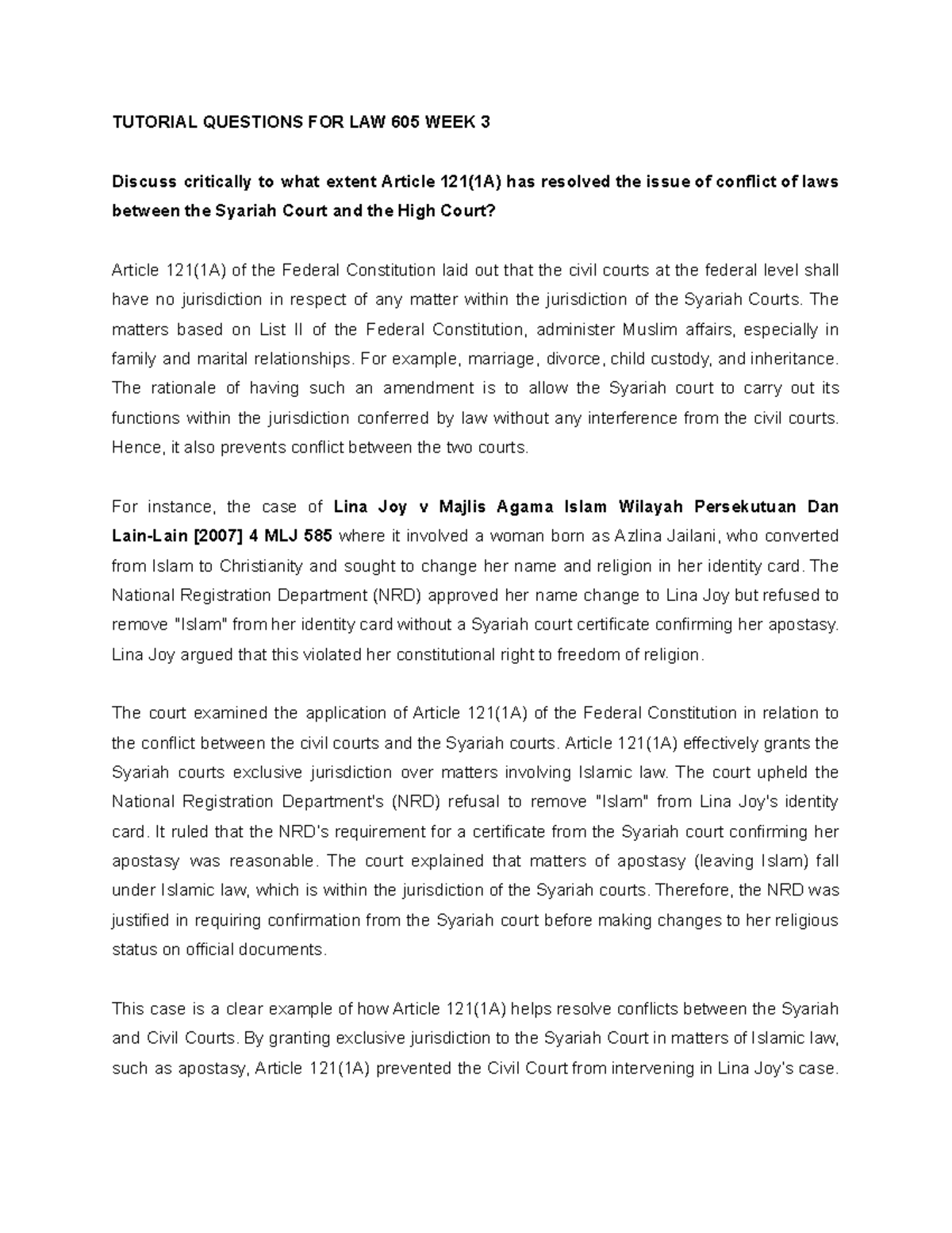 IFLA - TUTO - Discuss critically to what extent Article 121(1A) has ...