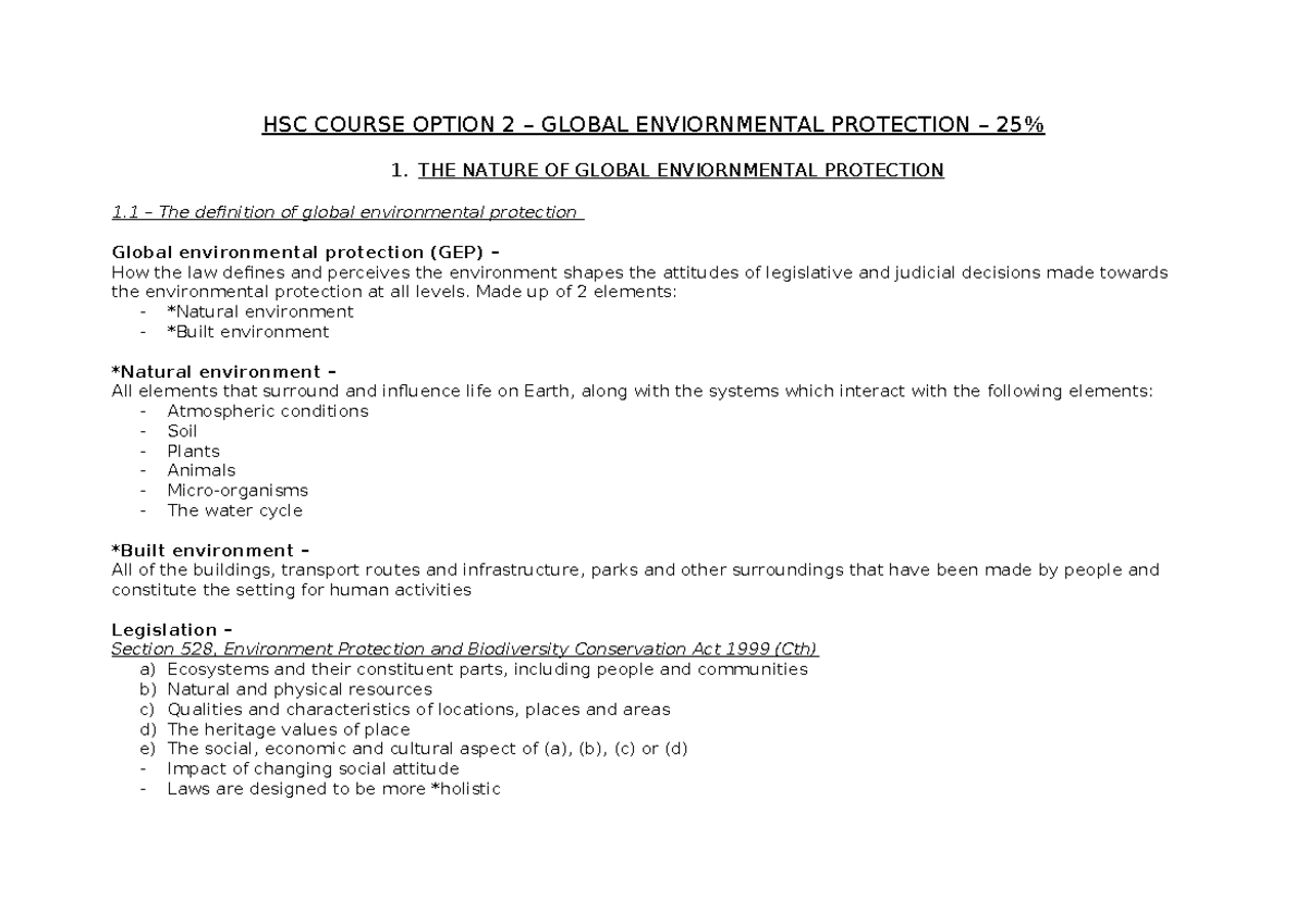 Hsc option 2 - GEP - HSC COURSE OPTION 2 – GLOBAL ENVIORNMENTAL ...