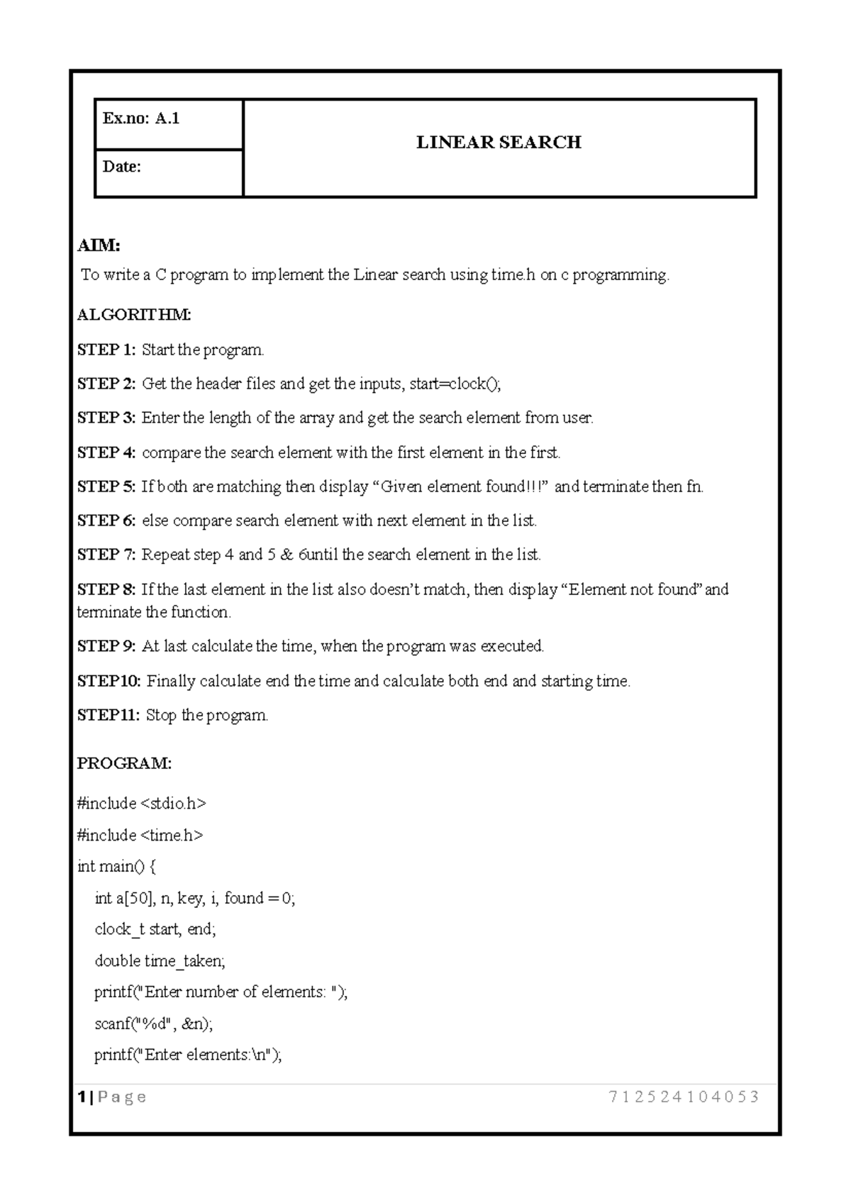C Programming Lab: Linear & Binary Search, String Matching, Sorting ...
