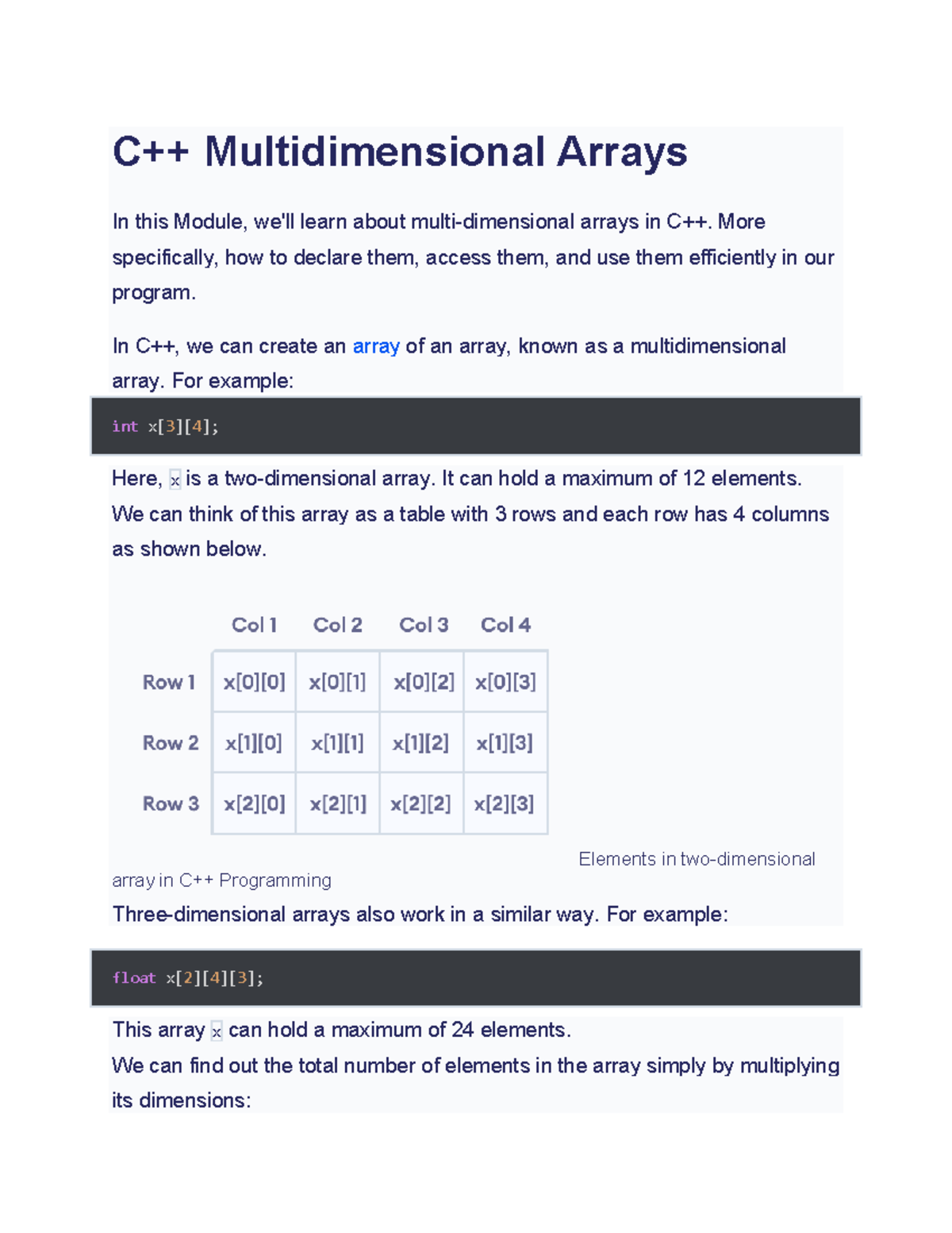 C Multi Dimensional Array Module - C++ Multidimensional Arrays In this ...