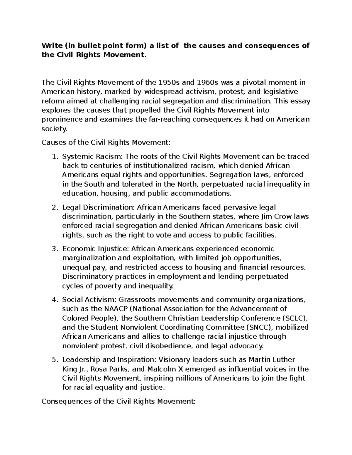 USH 9 - HUSH Assignment - Write (in bullet point form) a list of the ...