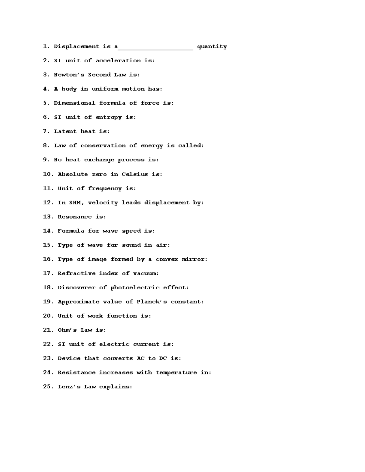 Physics Quiz: Key Concepts and Answers for Review - Studocu