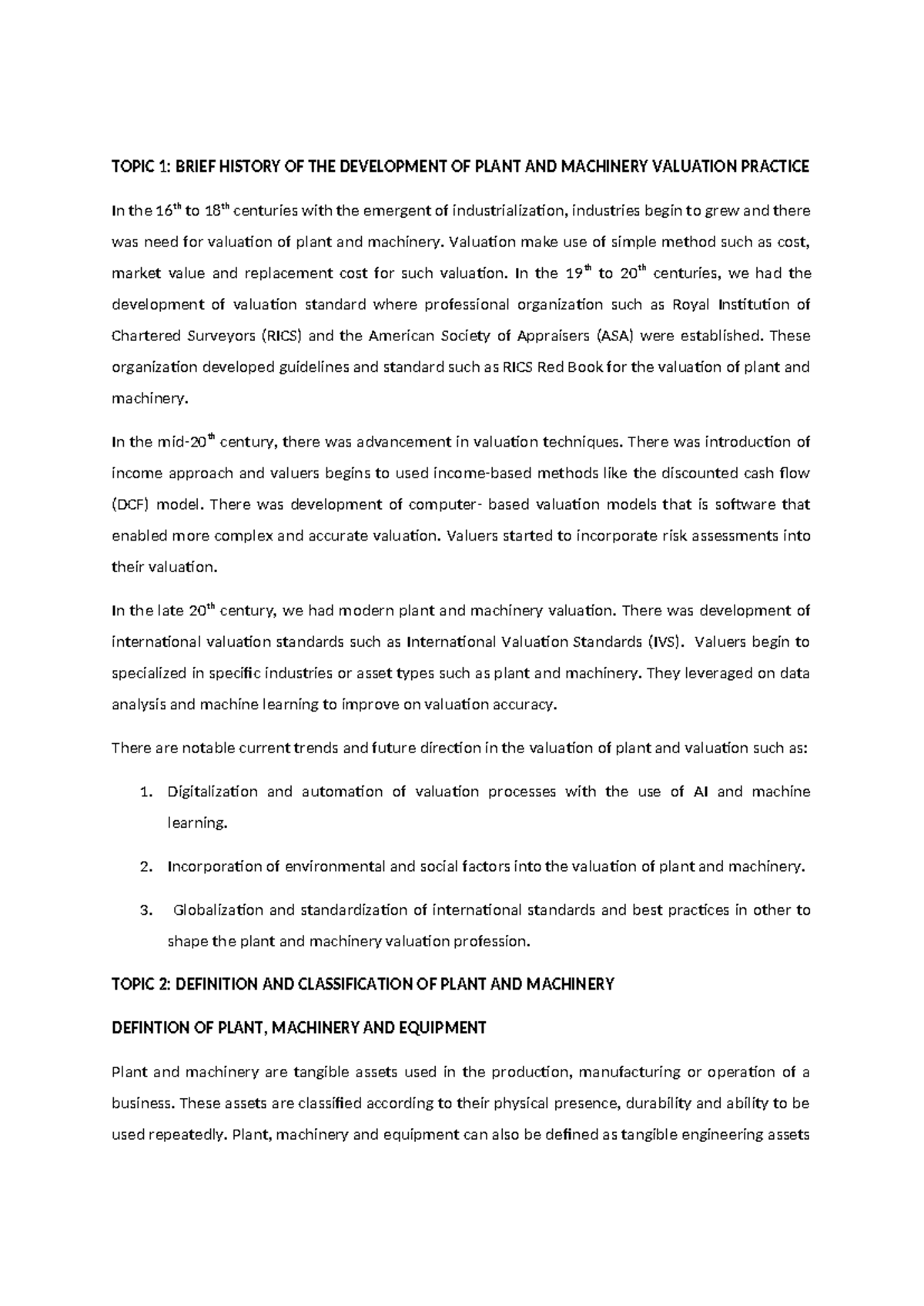 ESM 501 - Comprehensive Lecture Notes on Plant and Machinery Valuation ...
