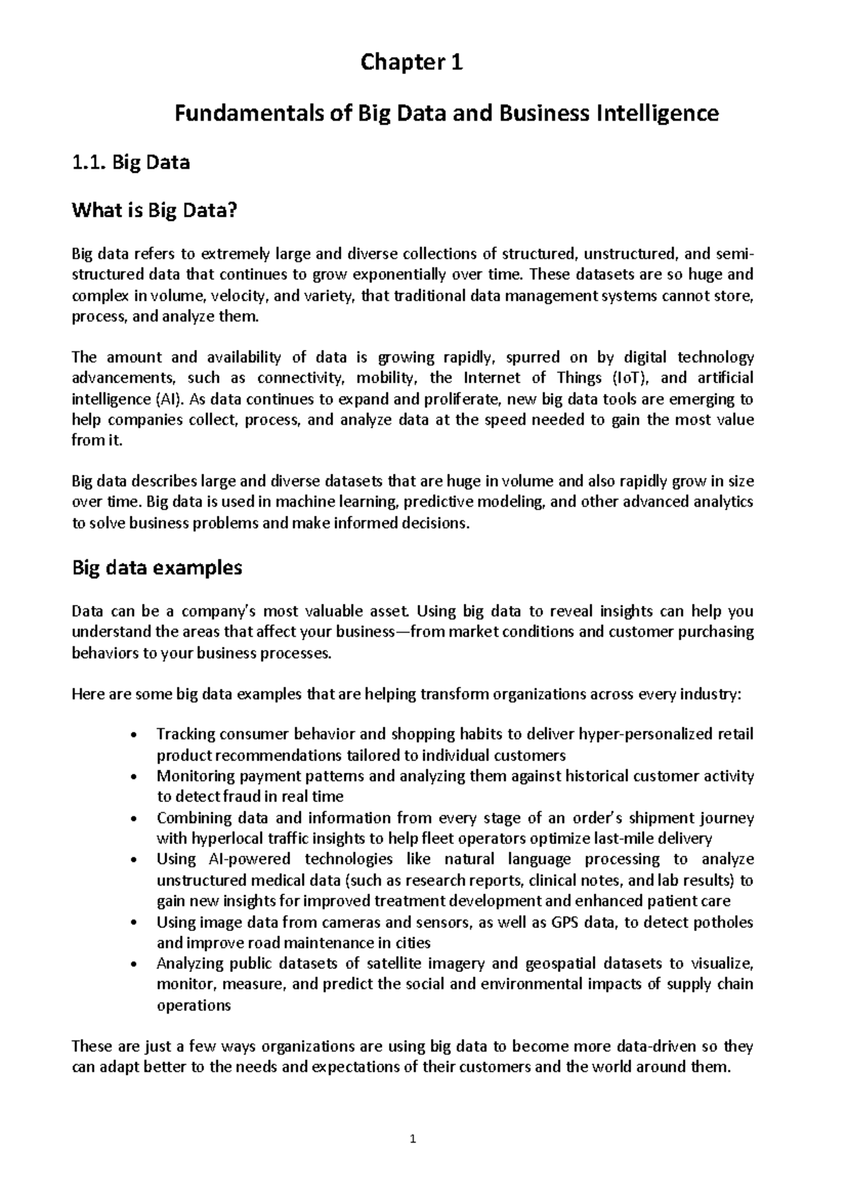 Chapter 1: Fundamentals of Big Data & Business Intelligence for SE 5th ...