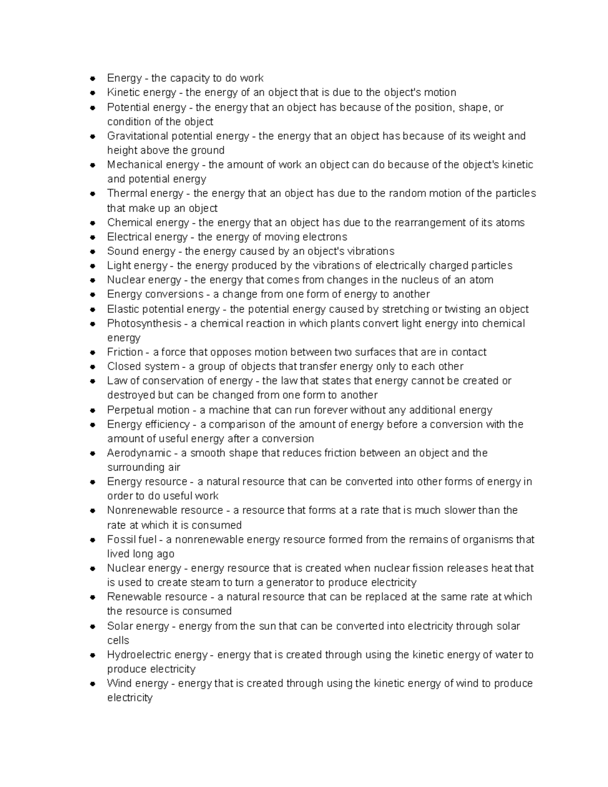 Energy and Energy Resources - Energy - the capacity to do work Kinetic ...