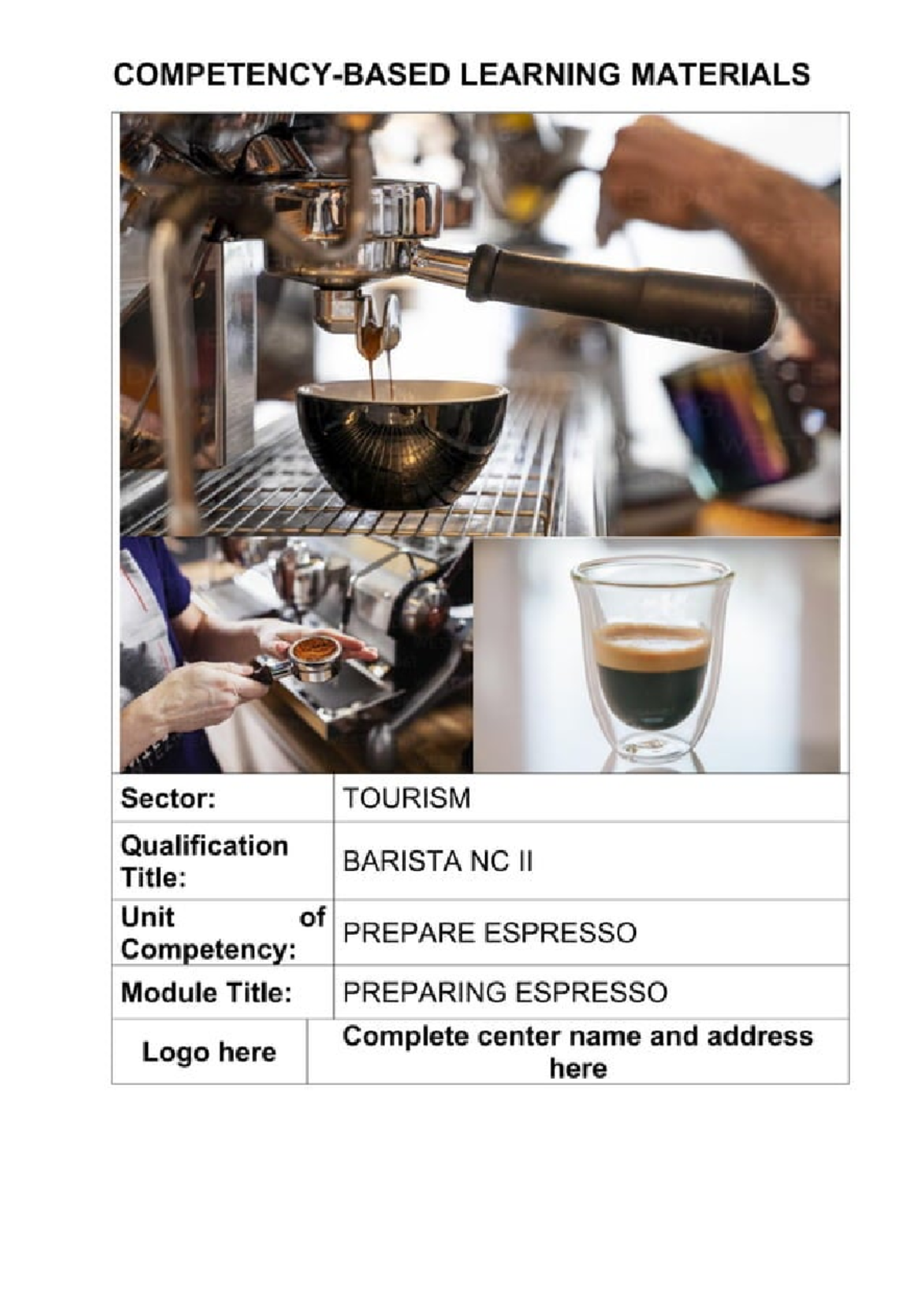 Preparing Espresso: Learning Materials for Barista NC II (CBLM ...