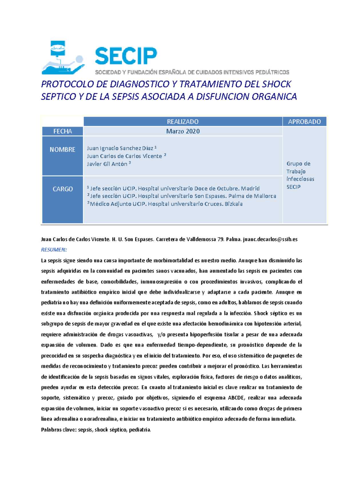 PROTOCOLO DE DIAGNOSTICO Y TRATAMIENTO DEL SHOCK SEPTICO Y SEPSIS EN ...
