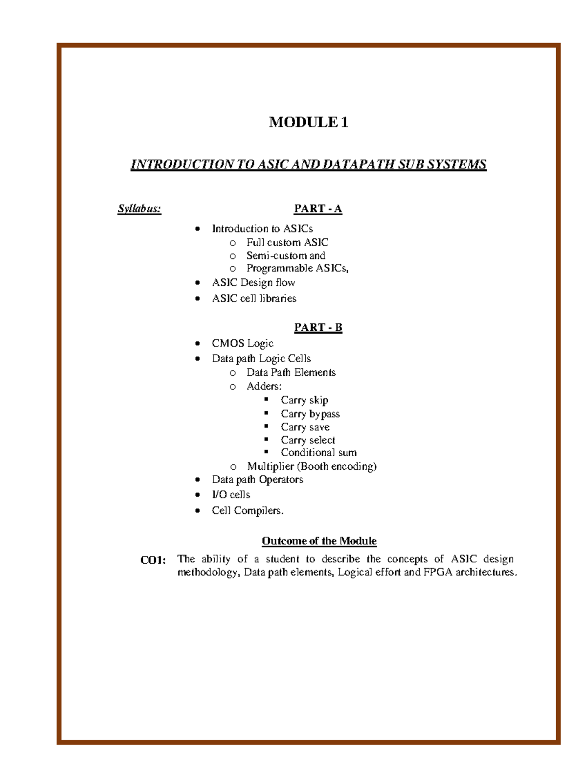 Advanced VLSI1st-Module- Notes - MODULE 1 INTRODUCTION TO ASIC AND ...