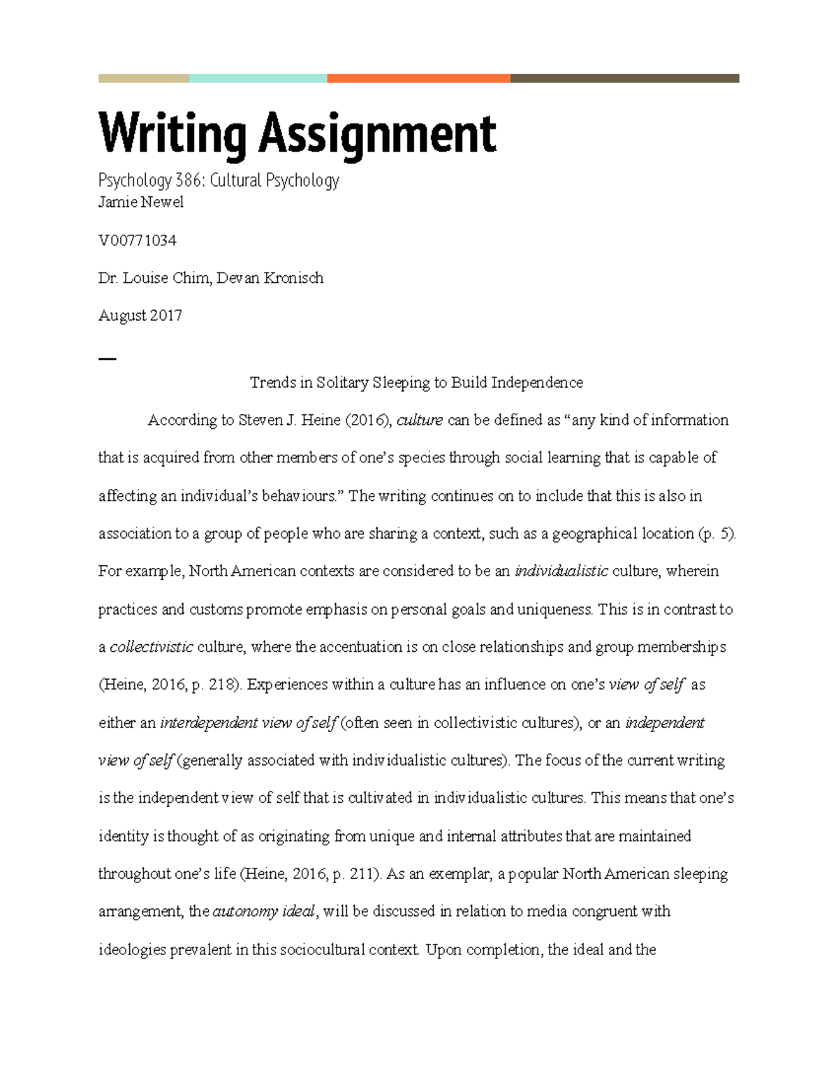 386 Writing Assignment copy - Writing Assignment Psychology 386 ...