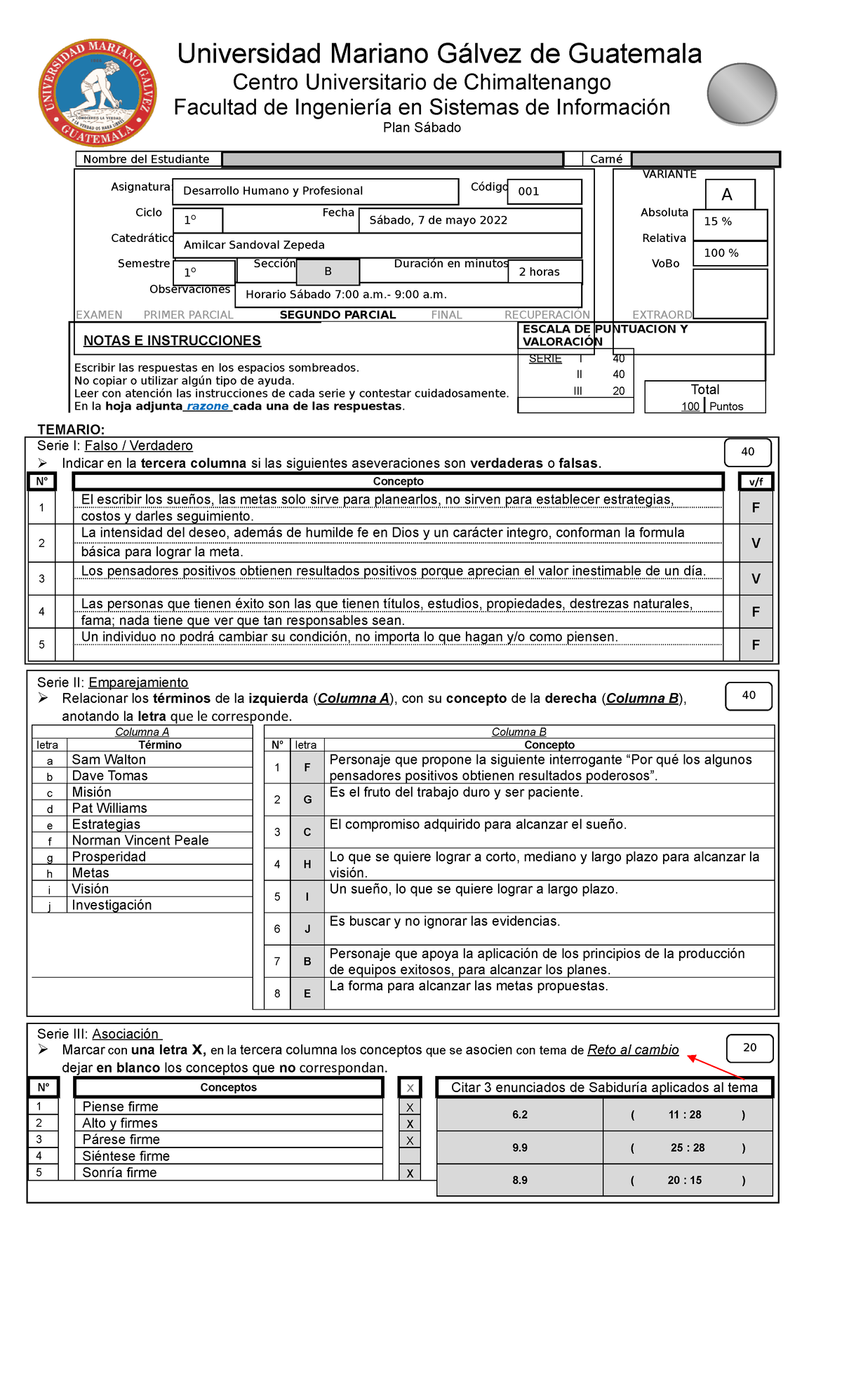 Segundo Parcial 2022: Examen de Desarrollo Humano y Profesional - Studocu