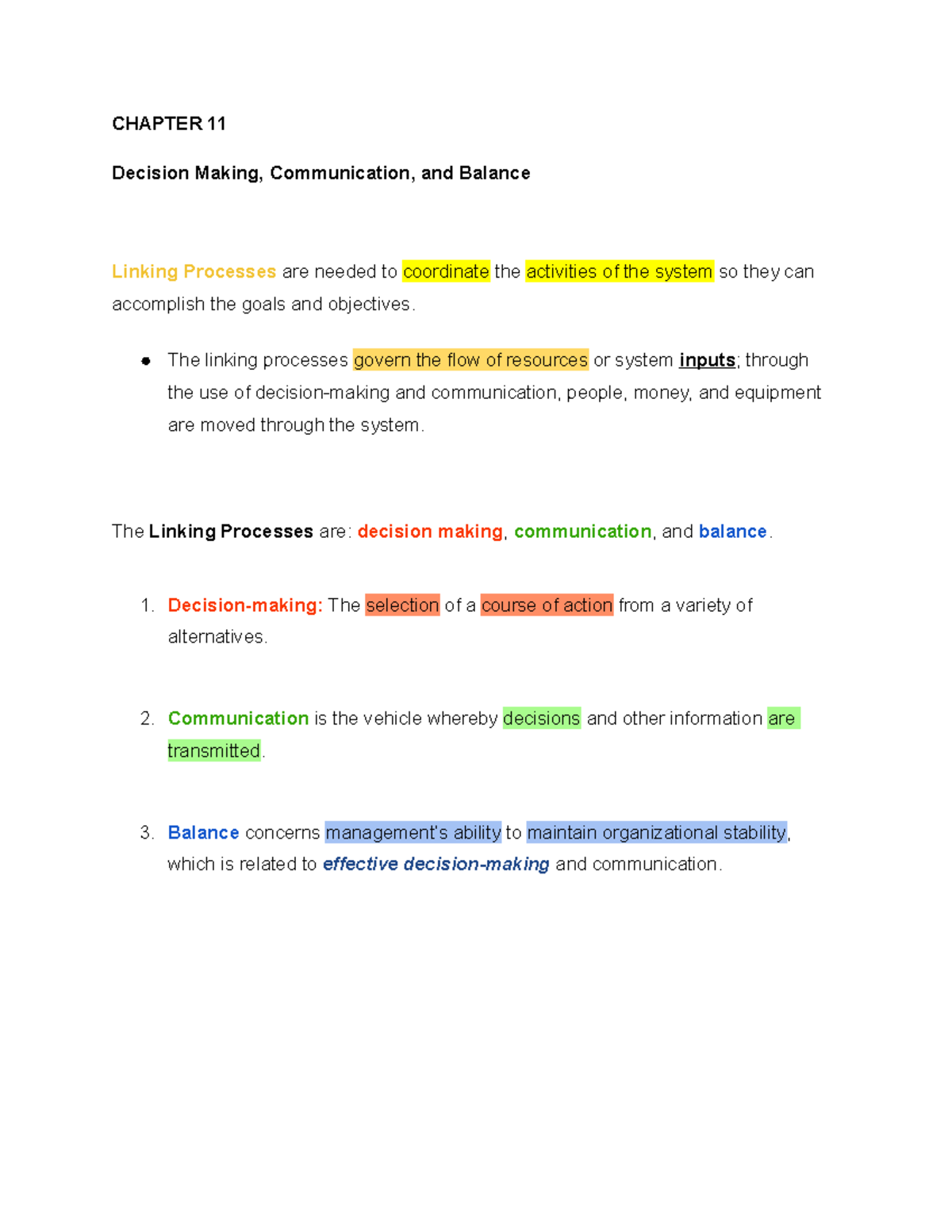 FNU 472 Chapter 11: Decision Making, Communication & Management Balance ...