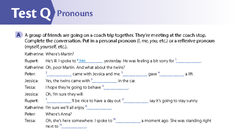 L5. U4. Pronouns Test - Complete the Conversation and Exercises - Studocu
