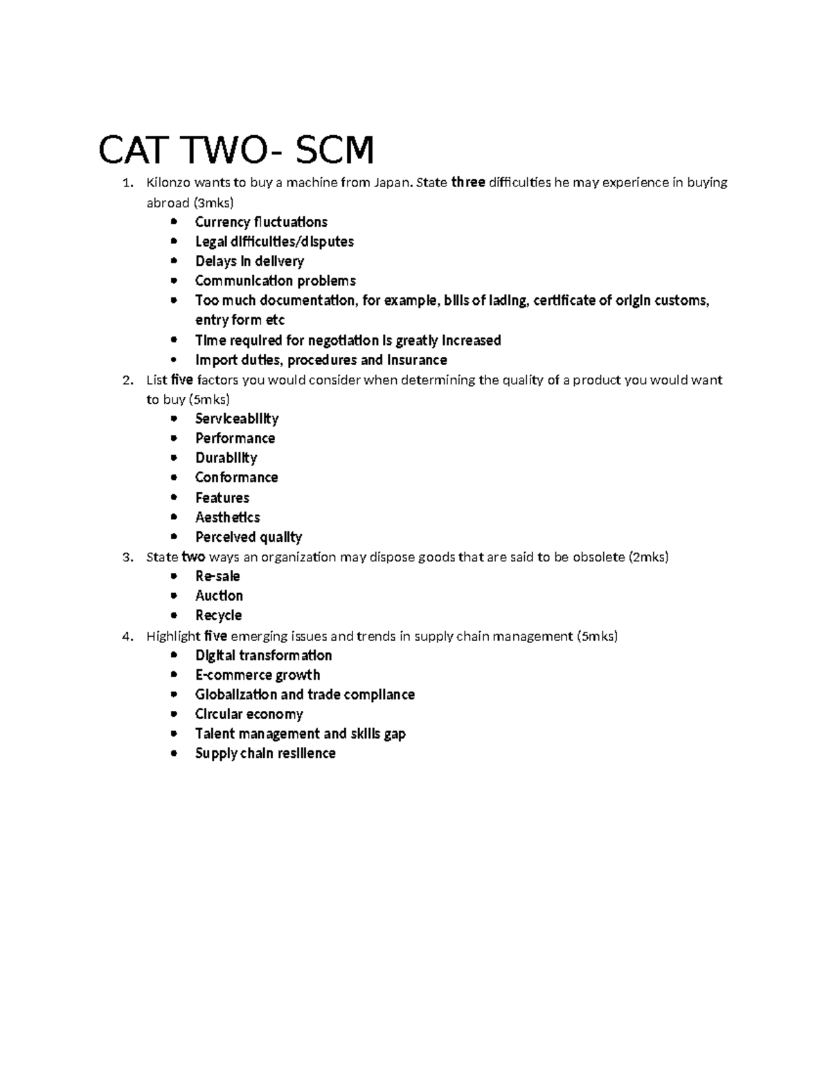 CAT TWO-SCM: Challenges in International Purchasing & Quality Factors ...