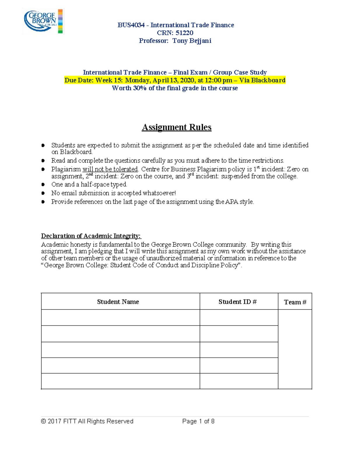 BUS4034 International Trade Finance - Final Exam Group Case Study - Studocu