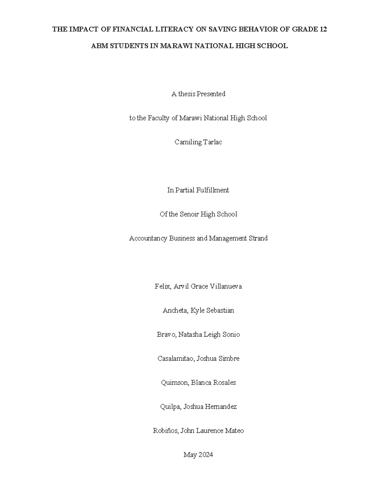 The Impact of Financial Literacy on Saving Behavior of Grade 12 ABM ...