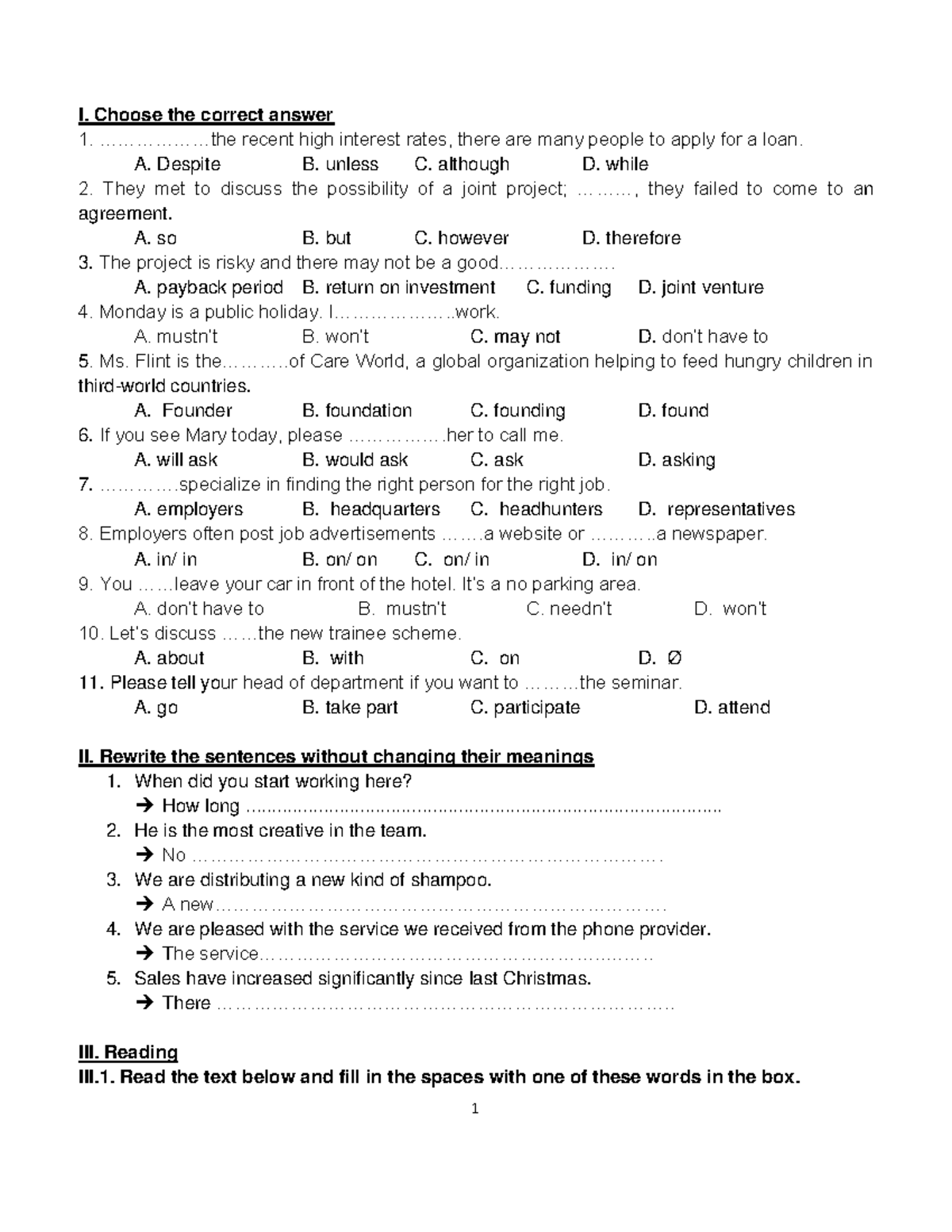 Practice Test CB2 - Bài Tập Grammar and Vocabulary Exercises - Studocu