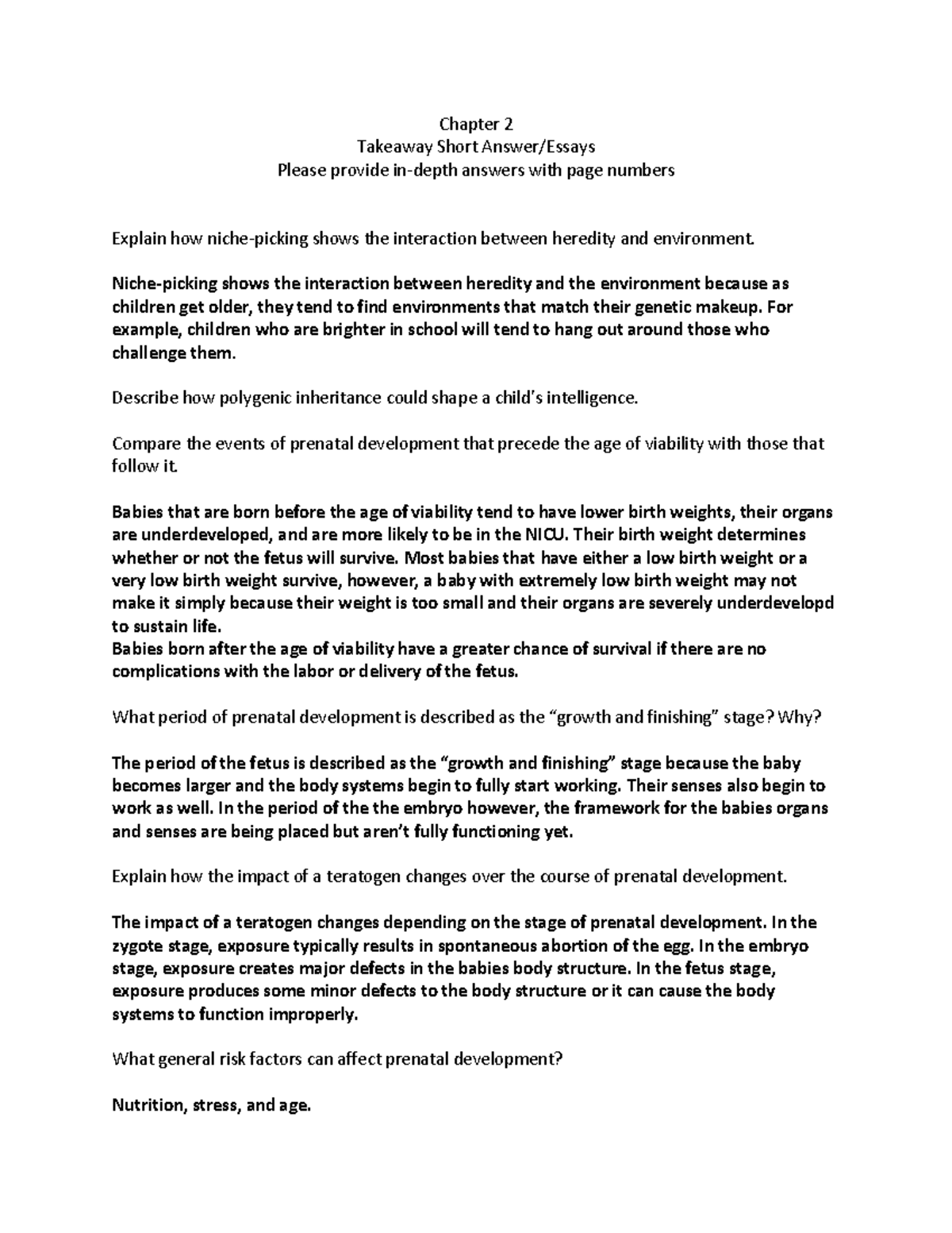 Chapter 2: Key Insights on Prenatal Development & Intelligence Essays ...