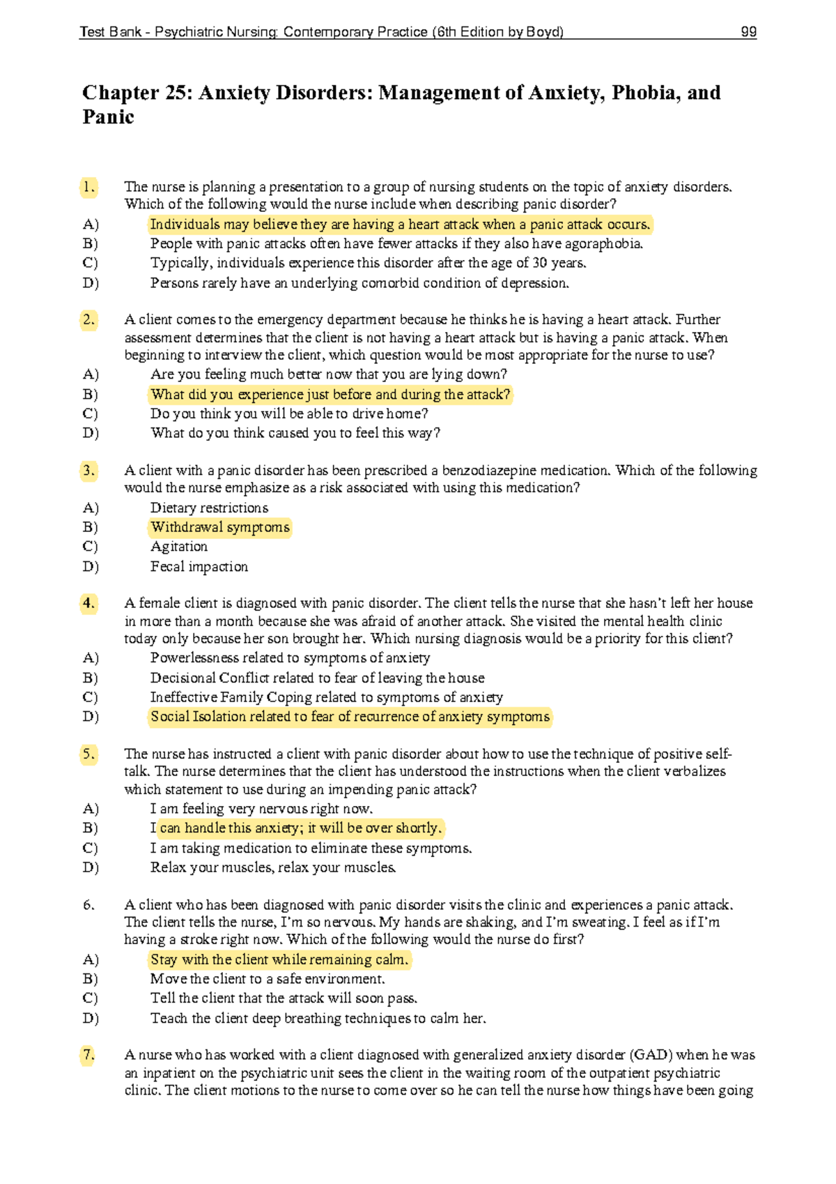 Ch 25: Management of Anxiety Disorders - Panic & Phobia Insights - Studocu