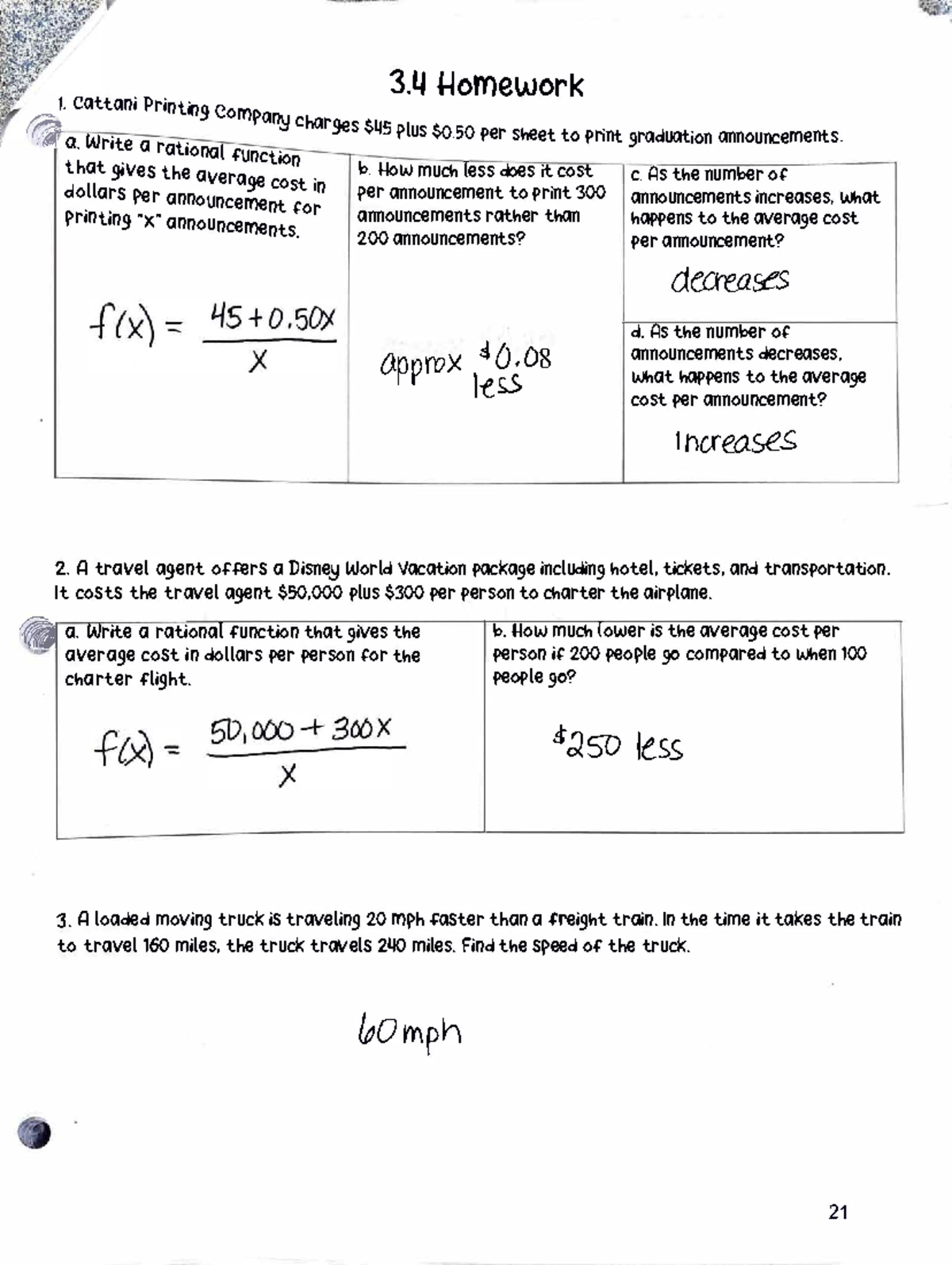 3.4 Homework Solutions - Average Cost Analysis and Speed Calculations ...
