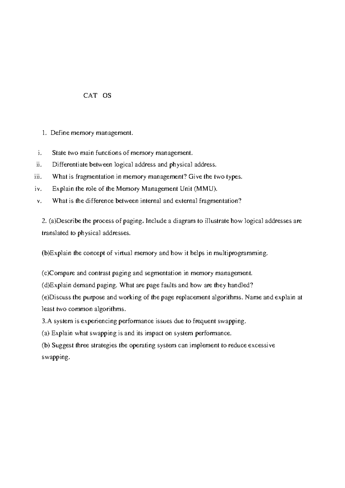 CAT OS - Memory Management Revision Notes - Studocu