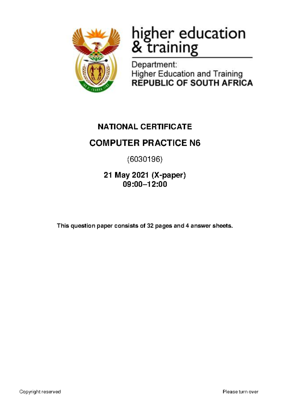 N6 Computer Practice June 2021 Exam Paper with Instructions and ...