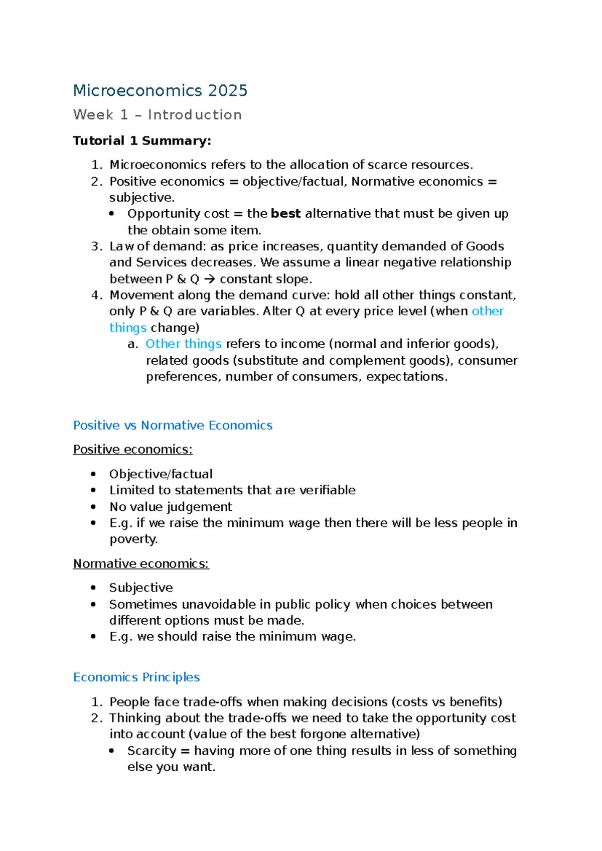 Microeconomics 2025 - Week 1 & 2 Tutorial Summary Notes - Studocu