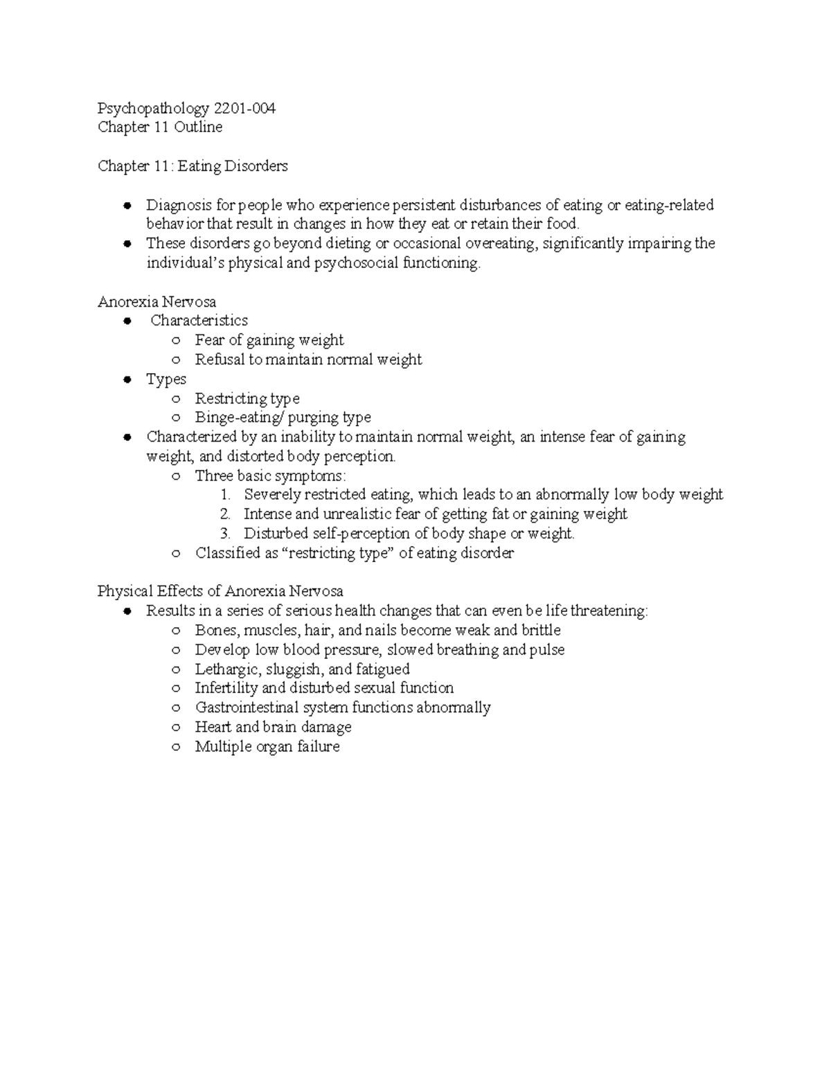 PSY 2201 Chapter 11 Lecture Notes: Understanding Eating Disorders - Studocu