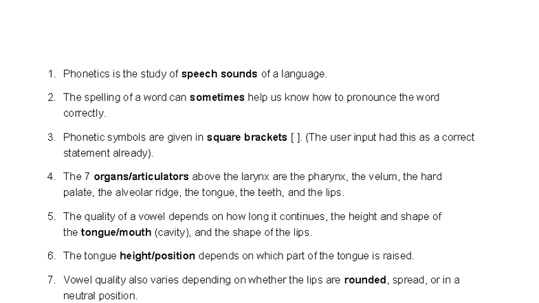 Phonetics 101: Understanding Speech Sounds and Vowel Quality - Studocu
