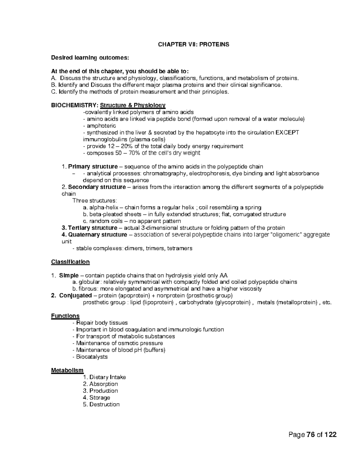CC1 Chapter 7 - In-Depth Clinical Chemistry 1 Protein Notes - Studocu