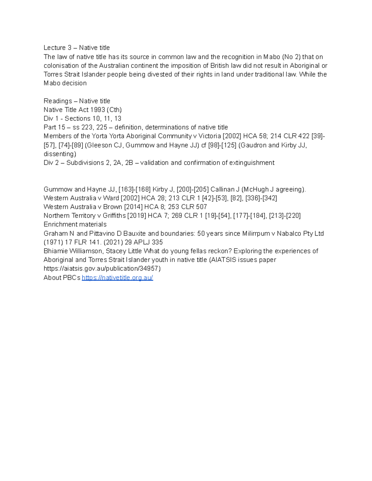Lecture 3: Understanding Native Title Law and Key Cases - Studocu