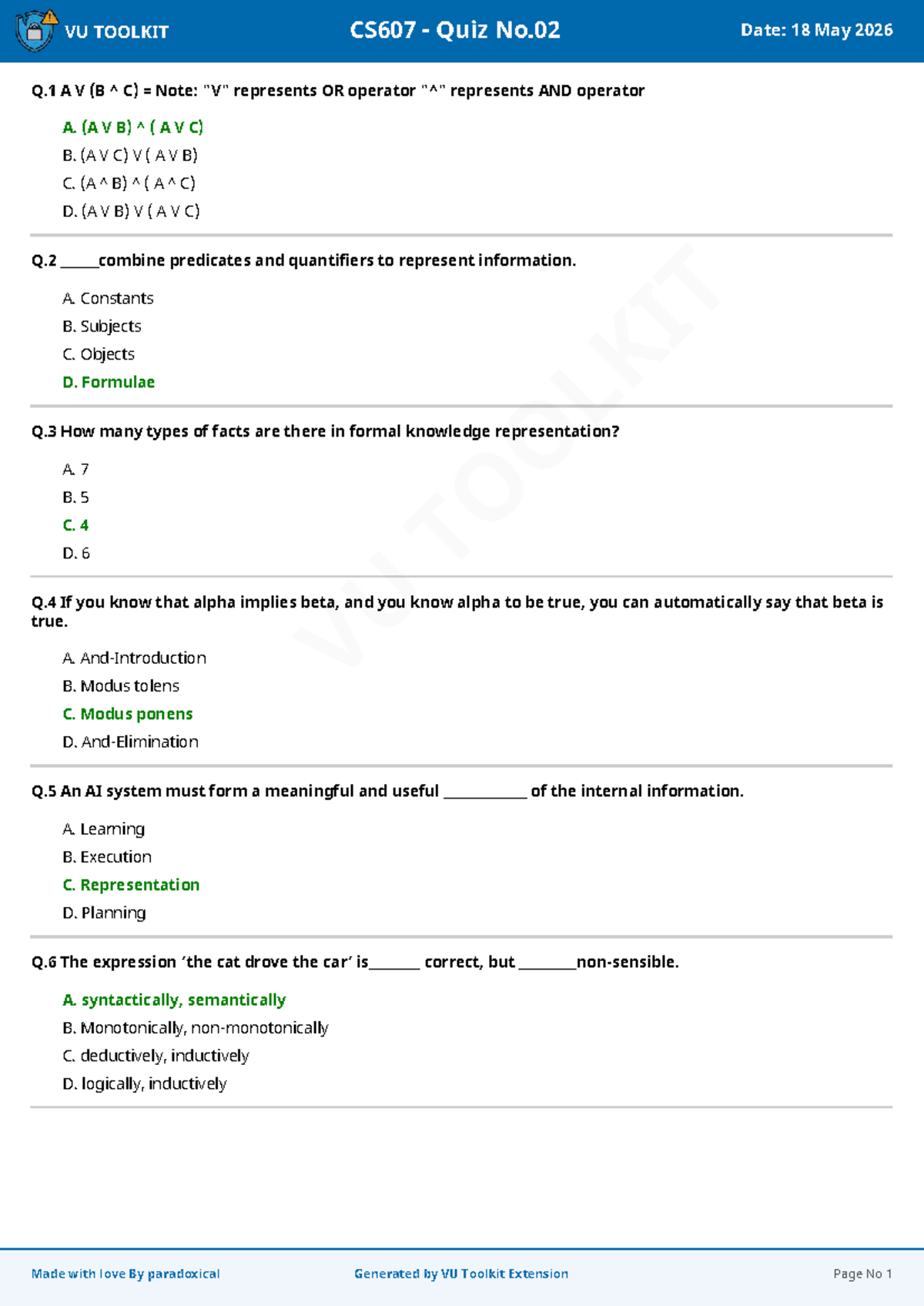 CS607 Quiz No. 02 - VU Toolkit Overview and Questions - Studocu