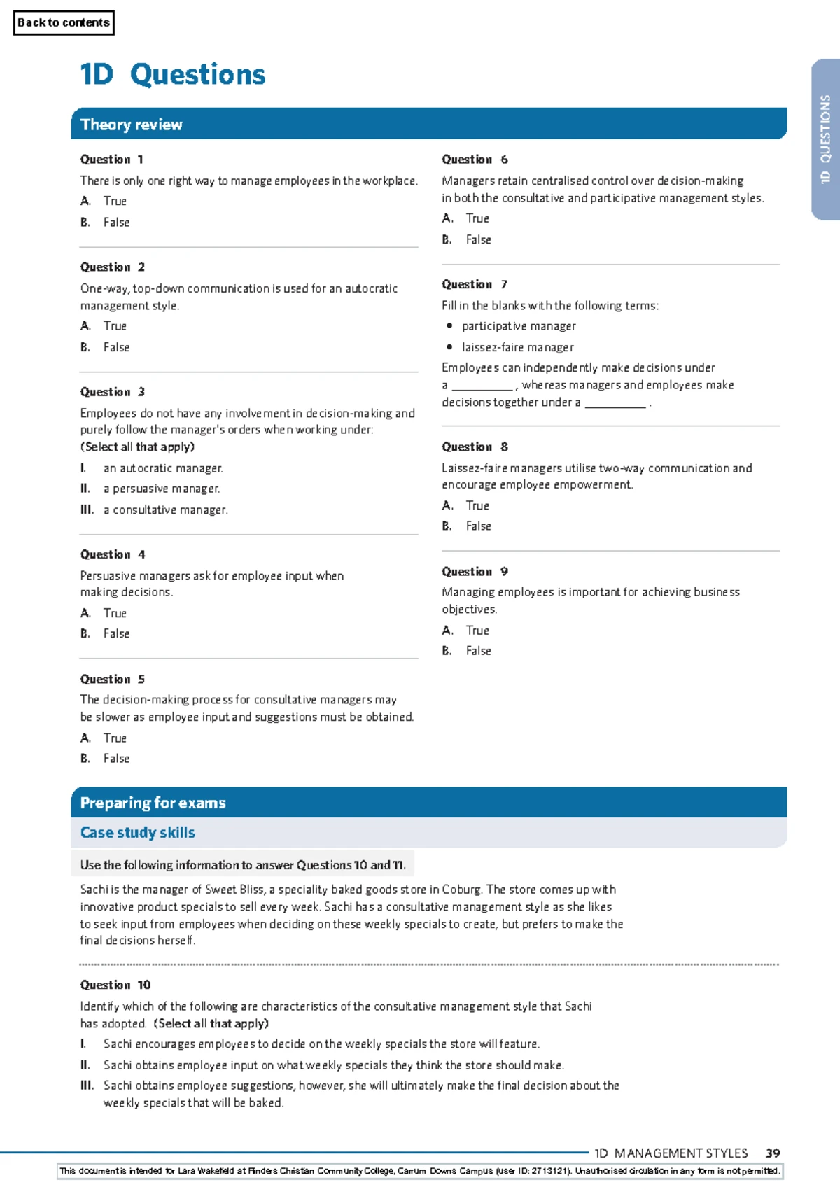 VCE Business Management (BUSMAN) End of Year Sample Exam Questions ...
