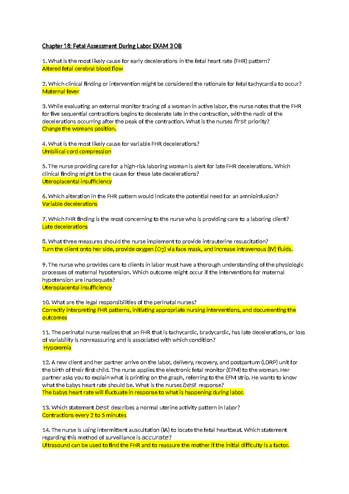Chapter 18 Study Guide: Fetal Assessment During Labor - EXAM 3 OB - Studocu