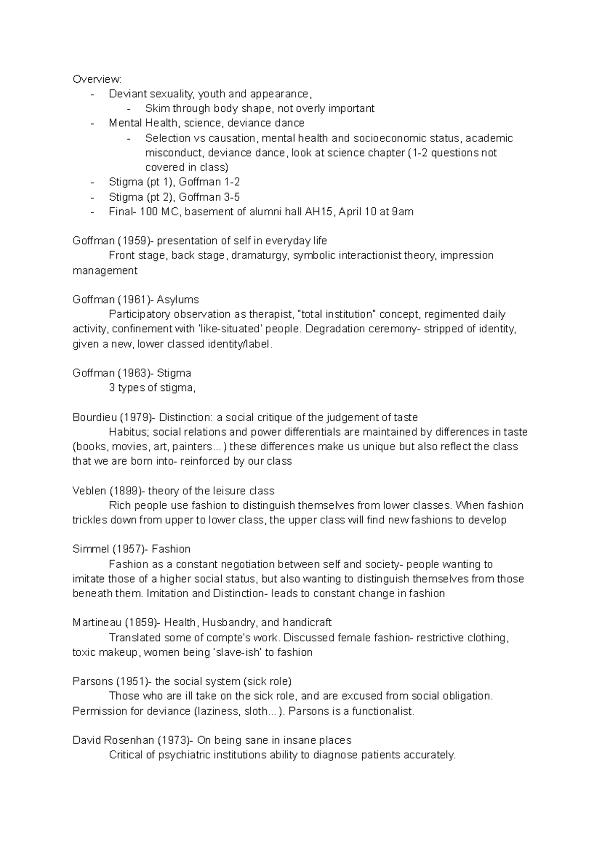 SOC 2257 Deviance - Final Exam Review Notes and Key Concepts - Studocu