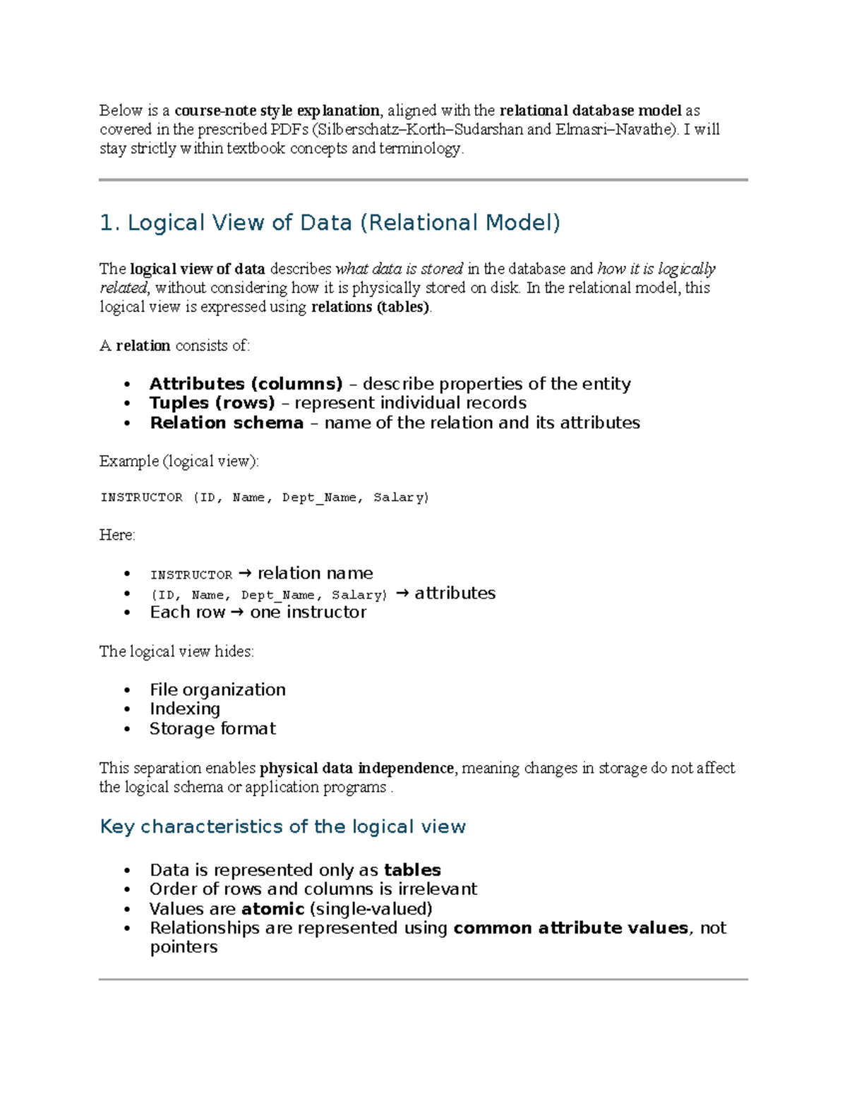 Relational Database Model: Logical View & Keys Explained - Studocu